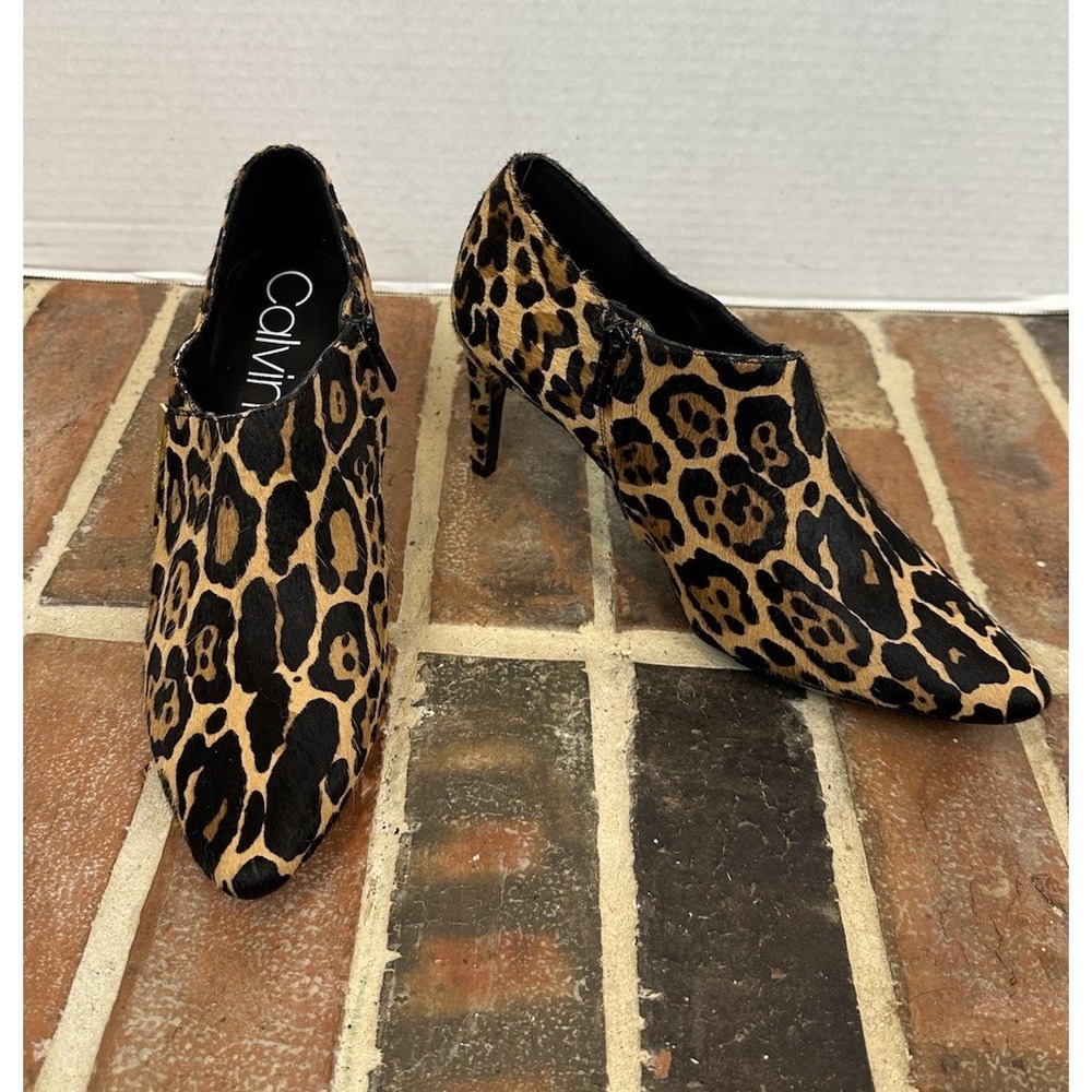 Calvin Klein Calflhair Leather Leopard Stiletto Heel Ankle Boots Women's‎ 10 - Picture 2 of 8